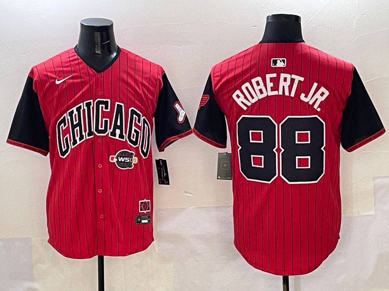 Men Chicago White Sox 88 Robert jr Red Stripe Joint Name 2025 Nike MLB Jersey style 11